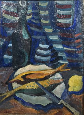  
Tavola con pesci e limone 1948
olio su tela 45 x 34 cm