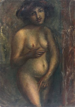  
Nudo femminile  Scuola italiana, metà XX secolo
olio su tela applicato su cartoncino 49 x 35 cm