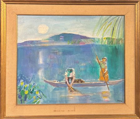 Manlio Sarra (1910 - 1986) 
Pescatori 
olio su tela 50 x 60 cm