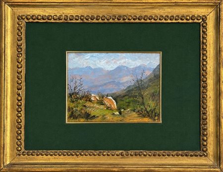 Antonio Asturi (1904 - 1986) 
Paesaggio Montano 
tecnica mista su cartone 15,5 x 20 cm