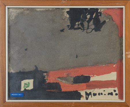 Marcello Muccini (1926 - 1978) 
Composizione astratta anni '70 del XX secolo
olio su tela 24 x 30 cm