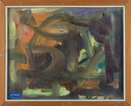 Ugo  Attardi (1923 - 2006) 
Composizione astratta 1964
olio su tela 24,5 x 30 cm