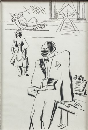 Enrico Prampolini (Modena, 1894 - Roma, 1956) 
Il pianista 
china su carta 24 x 16 cm