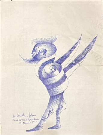 Gaetano Pompa (1933 - 1998) 
Senza titolo 1980
inchiostro blu su carta per modulistica 33 x 24,7 cm