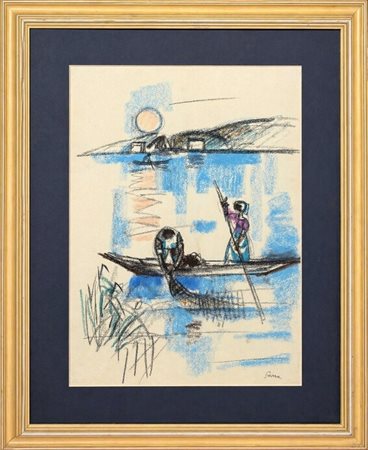 Manlio Sarra (1910 - 1986) 
Pescatori 
Pastello su carta 45 x 34 cm