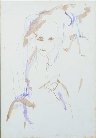 Ernesto  Treccani (Milano , 1920 - 2009) 
Volto 
Tecnica mista su cartone 50 x 35 cm