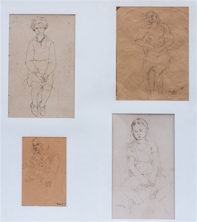 Orfeo Tamburi (1910 - 1994) 
Quattro disegni raffiguranti ritratti 
china su carta 24 x 18 cm; 26 x 16 cm; 17 x 10 cm; 26 x 15 cm