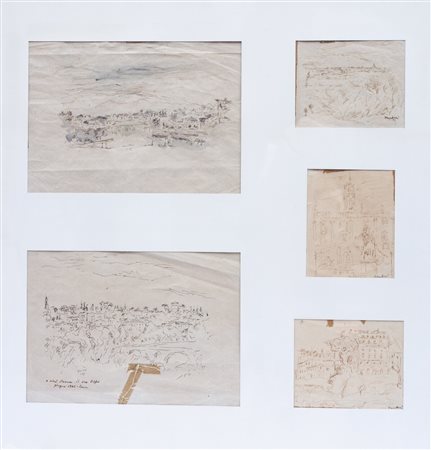 Orfeo Tamburi (1910 - 1994) 
Cinque disegni raffiguranti vedute 1935
china su carta 18,5 x 26 cm; 19 x 26 cm; 10 x 14,5 cm; 13 x 11 cm; 11 x 13,5 cm