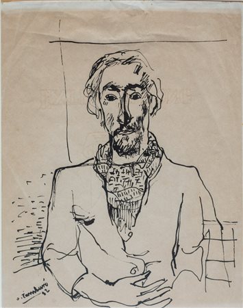 Orfeo Tamburi (1910 - 1994) 
Ritratto maschile 1932
inchiostro su carta giallina 26 x 21 cm