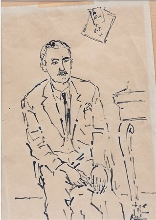Orfeo Tamburi (1910 - 1994) 
Ritratto di uomo seduto 1946
inchiostro su carta giallina 26,5 x 19 cm