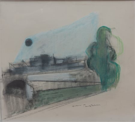 Carlo Quattrucci (1932 - 1980) 
Ponte Testaccio 1964
matita e pastelli su carta 42 x 46 cm