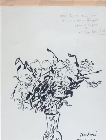 Orfeo Tamburi (1910 - 1994) 
Vaso di fiori 
China su carta 26,5 x 19 cm