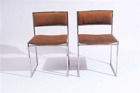 Willy Rizzo (1928 - 2013) 
Due sedie 
metallo cromato, tessuto 77 x 47,5 x 47 cm