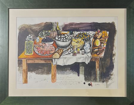 Renato Guttuso (1911 - 1987) 
Tavola imbandita 
stampa offset 47 x 66 cm