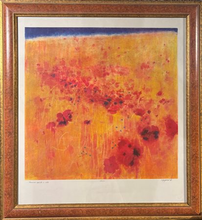 Renzo Vespignani (1924 - 2001) 
Campo di Papaveri 
incisione su carta 75 x 70 cm