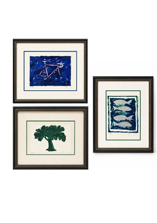 Mario Schifano (1934 - 1998) 
3 litografie 
litografia su carta, ritoccata a mano 22,5 x 29 cm