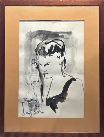 Ugo  Attardi (1923 - 2006) 
Studio di figure 
china e acquarello su carta 45 x 31 cm