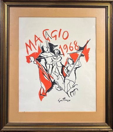Renato Guttuso (1911 - 1987) 
Maggio '68 
litografia offset 54 x 44 cm