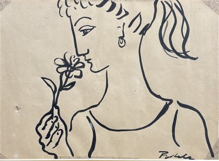  
Profilo femminile   Seconda metà XX secolo
Pennarello su carta 20 x 28 cm
