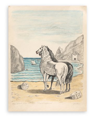 GIORGIO DE CHIRICO (1888-1978) - Cavalli in riva al Tirreno (I cavalli mediterranei), 1970
