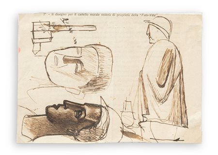MARIO SIRONI (1885-1961) - Studi di figura, teste e fabbrica, 1919