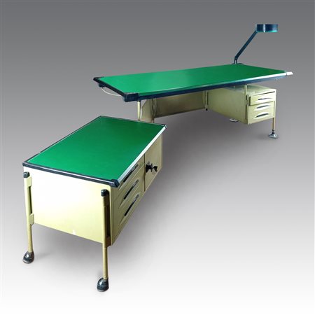  
B.B.P.R. - Scrivania con cassettiera della serie "Spazio Modernista" per Olivetti 1959
 cm 78x197x95; cm 60x75x55