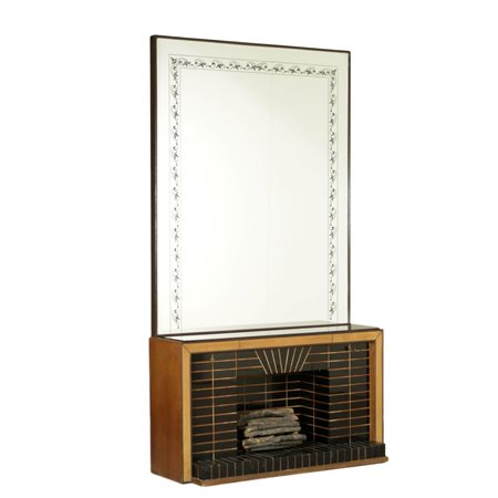 Luigi Brusotti (attribuito a) (1877 - 1959) 
Mobile bar con specchiera decorata anni '40
 cm 255x170x44