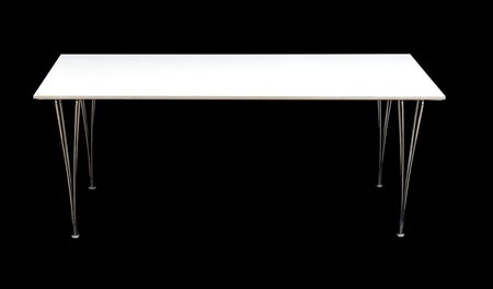  
Scrivania Fritz Hansen con piano in legno bianco laccato e struttura in acciaio 1988
 cm 70x180x80