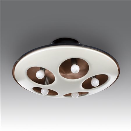  
Lampada a plafoniera a cinque luci, produzione Stilnovo - Italia 1950
 cm 29; Ø cm 61