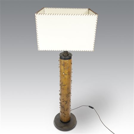 Celeste Dell'Anna (disegno di)  
Lampada da tavolo in legno e ottone realizzata da rullo stampa per tessuti 
 cm 122x40
