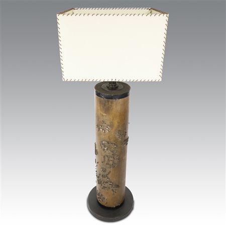 Celeste Dell'Anna (disegno di)  
Lampada da tavolo in legno e ottone realizzata da rullo stampa per tessuti 
 cm 120x40