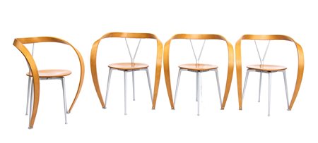 Andrea Branzi (1938 - 2023) 
Quattro sedie Silla Mod. 952 "Revers", produzione Cassina - Italia  1993 
 cm 76x68x60