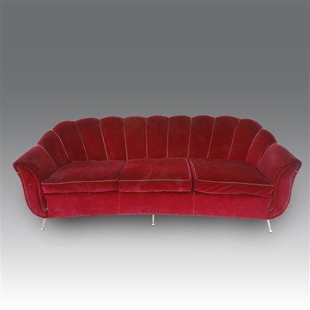  
Divano a conchiglia in velluto bordeaux in stile Gio Ponti 
 cm 80x200x80