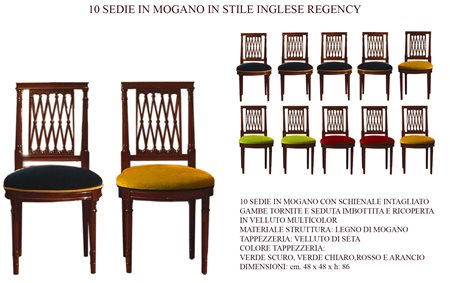  
Dieci sedie in mogano in stile inglese Regency 
 cm 86x48x48