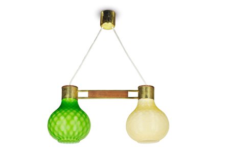  
Lampada a sospensione a due luci, produzione Italiana 1960
 cm 58x50