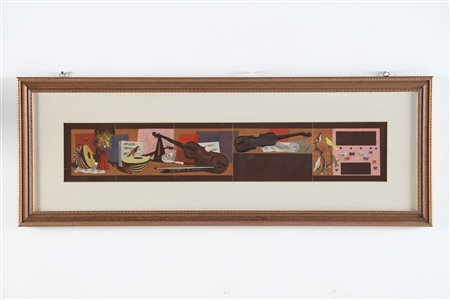 MEO MARINO Per Luigi Scremin.Bozzetto per intarsio. Tempera su cartoncino. Cm...