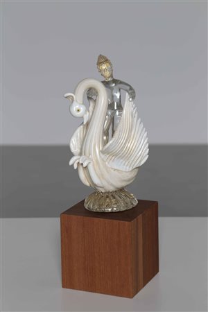 S.A.I.A.R MURANO Per Seguso Ferro, Barovier Associati. Figura con cigno in...