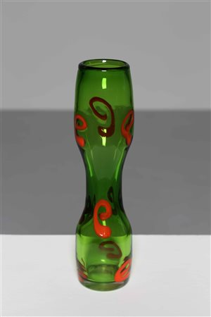 BIANCONI FULVIO (1915 - 1996) Attrib. Vaso verde e rosso. Vetro di Murano. Cm...