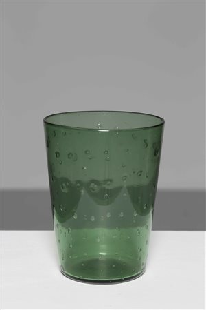 BAROVIER & TOSO Vaso verde. Vetro bulicante. Cm 14,00 x 18,00. Anni '40.