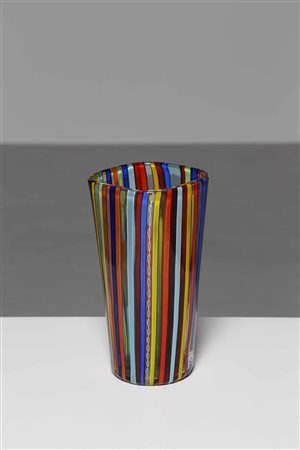 CENEDESE GINO Vaso vetro a canne verticali. Vetro. Cm 13,50 x 26,00 x 13,50....