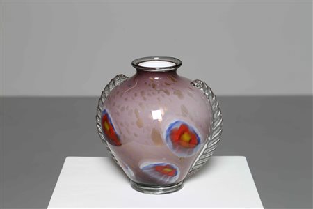 FRATELLI TOSO Vaso incamiciato con morise in cristallo e grandi murrine....