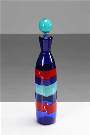 BIANCONI FULVIO (1915 - 1996) Per Venini. Bottiglia a fasce orizzontali....