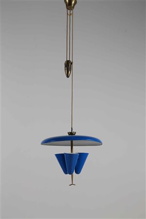 STILNOVO Lampadario. Metallo e ottone. Cm 49,00 x 130,00 x 49,00.
