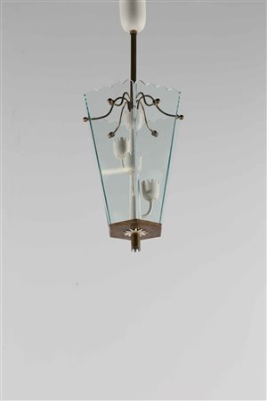 FONTANA LUIGI ATTRIBUITO A. Lampadario. Metallo laccato, ottone, vetro. Cm...