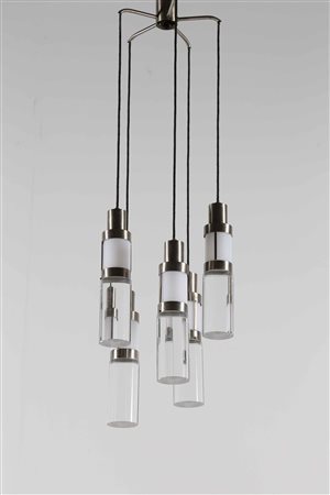 STILNOVO Lampadario a 5 luci. Plexiglass e ottone nichelato. Cm 45,00 x...