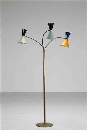 OSTUNI ANGELO Piantana. Ottone e alluminio. Cm 108,00 x 192,00. Anni '50.