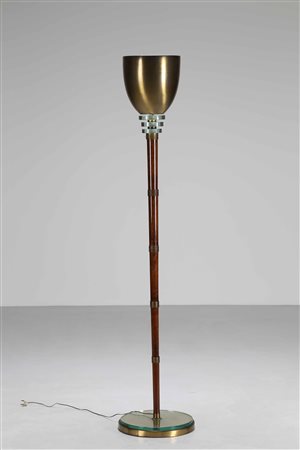 FONTANA ARTE Piantana. Legno, ottone, vetro. Cm 37,50 x 178,00. Anni '30.