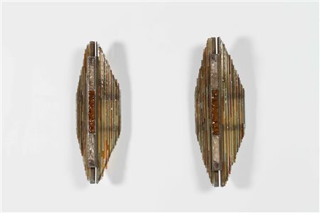 POLIARTE, VERONA Coppia appliques. 1970. Metallo e vetro. Cm 17,00 x 46,45 x...