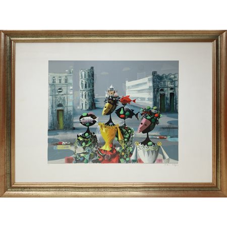 Jean Calogero (Catania 1922 - Acicastello 2001)  - Fantasia con dame, 20th secolo