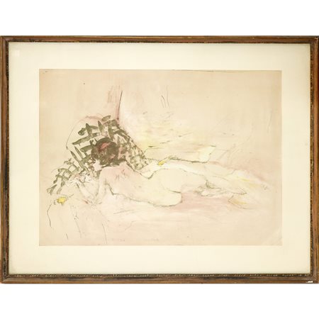 Donna distesa e rose gialle, 20th secolo